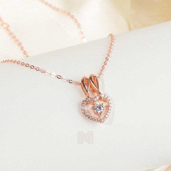 MILLENNE Made For The Night Double Hoop Heart Cubic Zirconia Rose Gold Necklace with 925 Sterling Silver