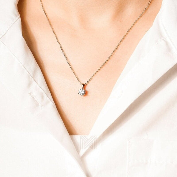 MILLENNE Made For The Night Solitare Cubic Zirconia Rose Gold Necklace with 925 Sterling Silver