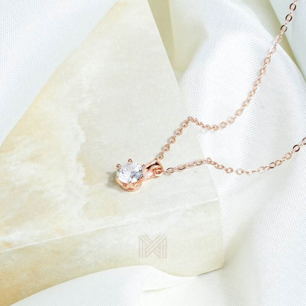 MILLENNE Made For The Night Solitare Cubic Zirconia Rose Gold Necklace with 925 Sterling Silver