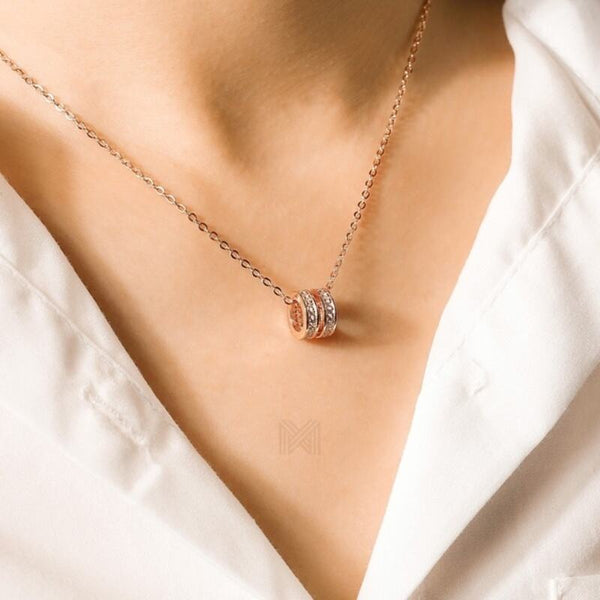 MILLENNE Made For The Night Circle of Life Cubic Zirconia Rose Gold Necklace with 925 Sterling Silver