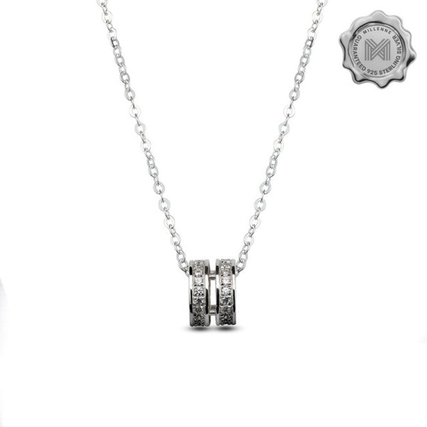 MILLENNE Made For The Night Circle of Life Cubic Zirconia White Gold Necklace with 925 Sterling Silver
