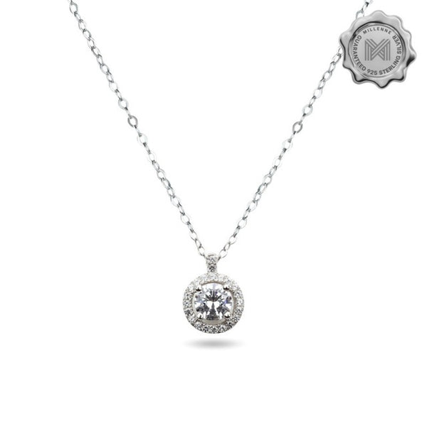 MILLENNE Made For The Night Solitare Cubic Zirconia White Gold Necklace with 925 Sterling Silver