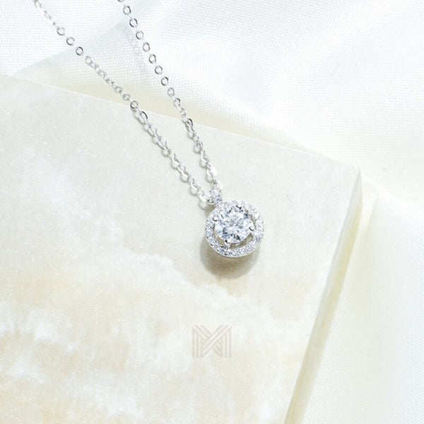 MILLENNE Made For The Night Solitare Cubic Zirconia White Gold Necklace with 925 Sterling Silver