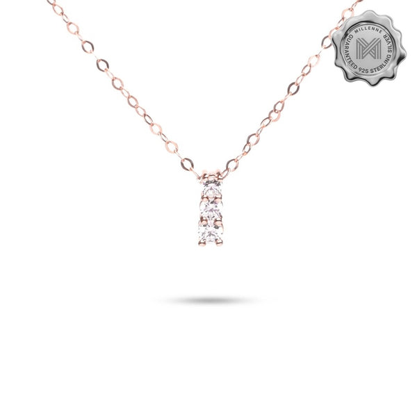 MILLENNE Made For The Night Triple Diamond Cubic Zirconia Rose Gold Necklace with 925 Sterling Silver