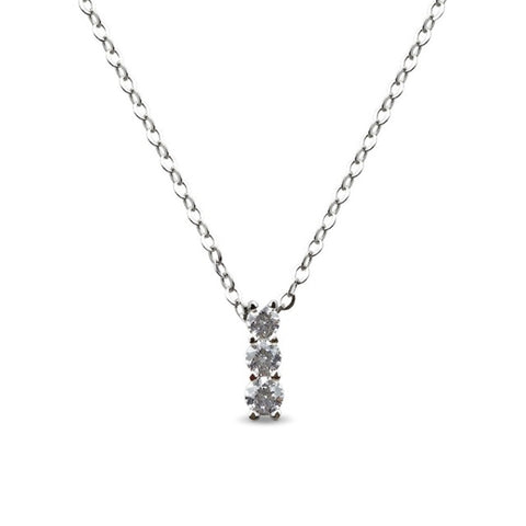 MILLENNE Made For The Night Triple Diamond Cubic Zirconia White Gold Necklace with 925 Sterling Silver