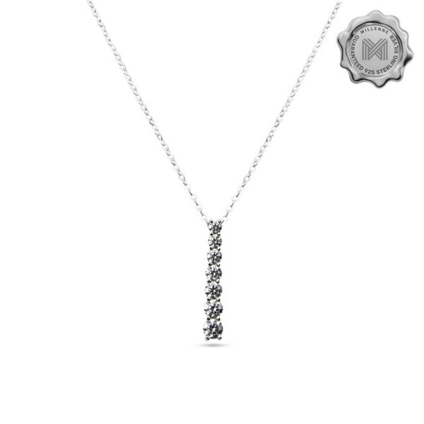 MILLENNE Made For The Night Graduated Diamond Bar Cubic Zirconia White Gold Necklace with 925 Sterling Silver