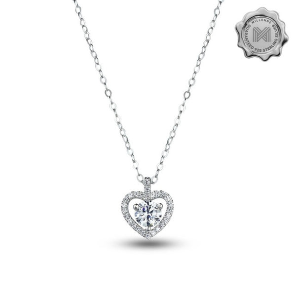 MILLENNE Made For The Night Heart Studded Cubic Zirconia White Gold Necklace with 925 Sterling Silver
