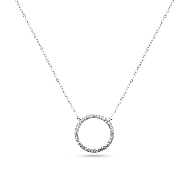 MILLENNE Minimal Circle Studded Cubic Zirconia White Gold Necklace with 925 Sterling Silver