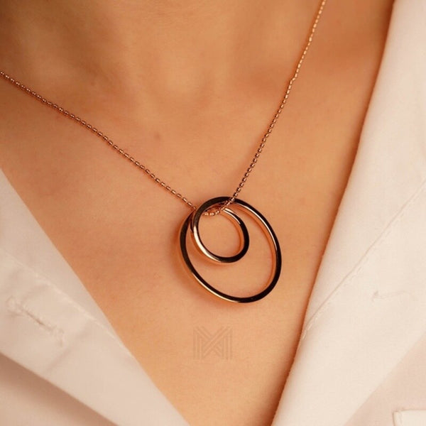 MILLENNE Minimal Dual Round Tube Rose Gold Pendant with 925 Sterling Silver