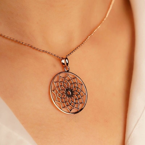 MILLENNE Millennia 2000 Floral Lotus Filigree Rose Gold Pendant with 925 Sterling Silver