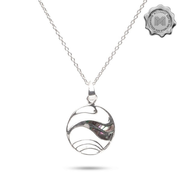 MILLENNE Millennia 2000 Abalone Shell Ocean Wave Silver Pendant with 925 Sterling Silver