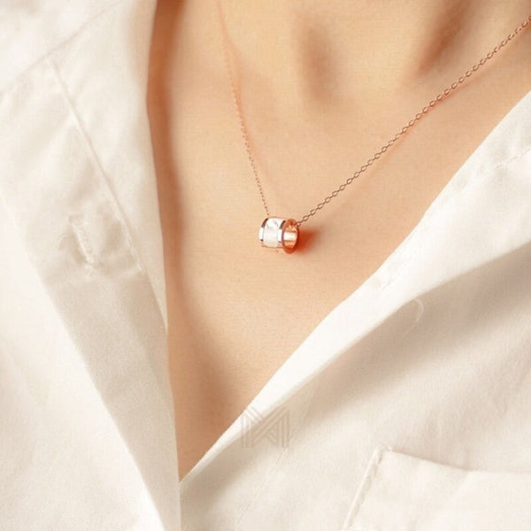 MILLENNE Minimal Studded Love Revolution Cubic Zirconia Rose Gold Necklace with 925 Sterling Silver