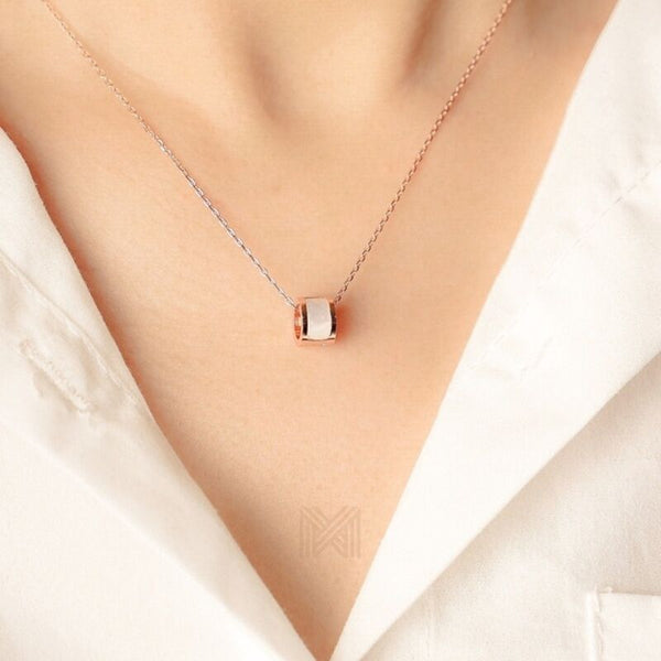 MILLENNE Minimal Studded Love Revolution Cubic Zirconia Rose Gold Necklace with 925 Sterling Silver