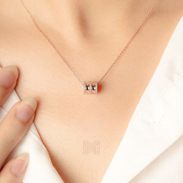 MILLENNE Made For The Night Orbit Studded Cubic Zirconia Rose Gold Necklace with 925 Sterling Silver