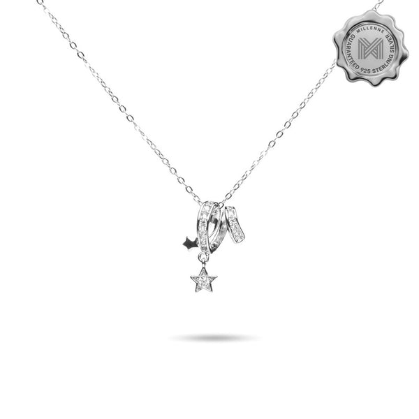 MILLENNE Match The Stars Shooting Star Studded Cubic Zirconia White Gold Necklace with 925 Sterling Silver