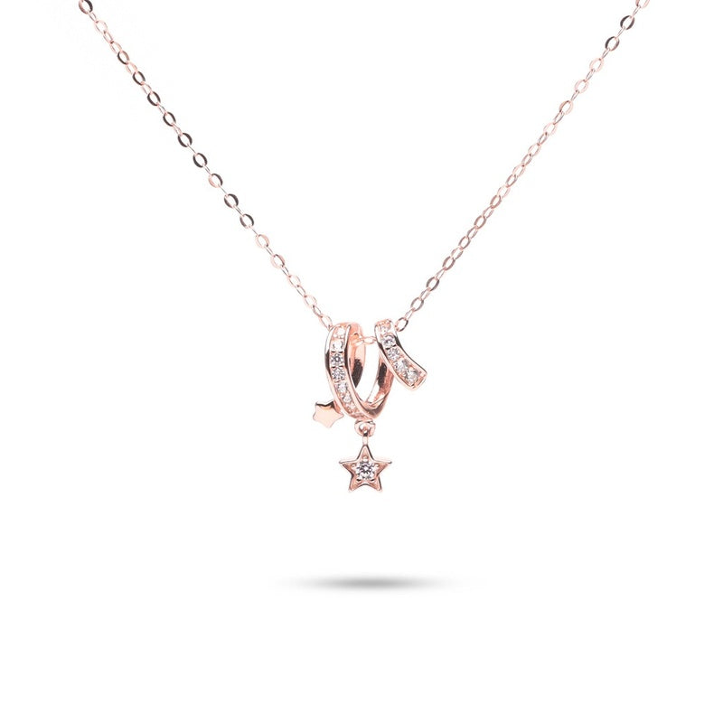 MILLENNE Match The Stars Shooting Star Studded Cubic Zirconia Rose Gold Necklace with 925 Sterling Silver