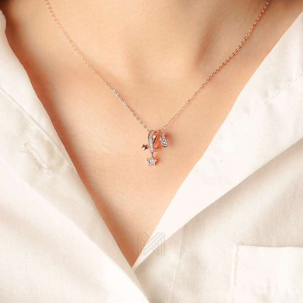 MILLENNE Match The Stars Shooting Star Studded Cubic Zirconia Rose Gold Necklace with 925 Sterling Silver