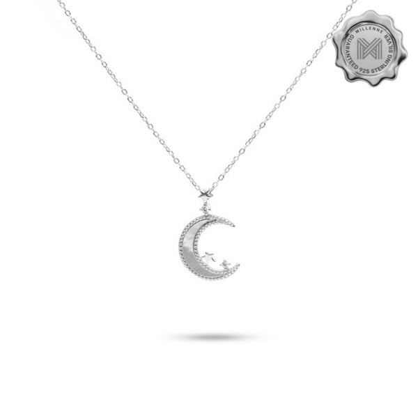 MILLENNE Match The Stars Mother of Pearls Moon and Stars White Gold Necklace with 925 Sterling Silver