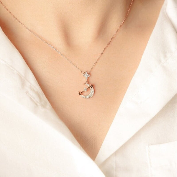 MILLENNE Match The Stars Artemis Studded Cubic Zirconia Rose Gold Necklace with 925 Sterling Silver