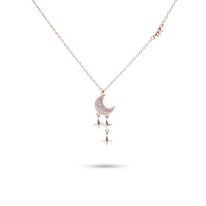 MILLENNE Match The Stars Gliterring Night Studded Cubic Zirconia Rose Gold Necklace with 925 Sterling Silver