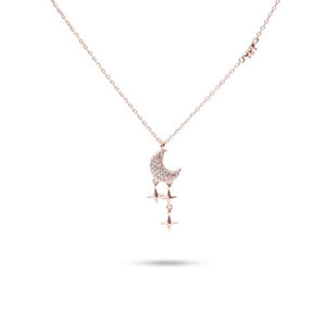 MILLENNE Match The Stars Gliterring Night Studded Cubic Zirconia Rose Gold Necklace with 925 Sterling Silver