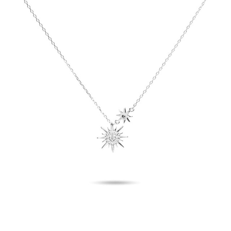 MILLENNE Match The Stars Sun Is A Star Studded Cubic Zirconia White Gold Necklace with 925 Sterling Silver