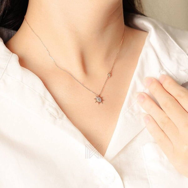 MILLENNE Match The Stars Sun Is A Star Studded Cubic Zirconia Rose Gold Necklace with 925 Sterling Silver