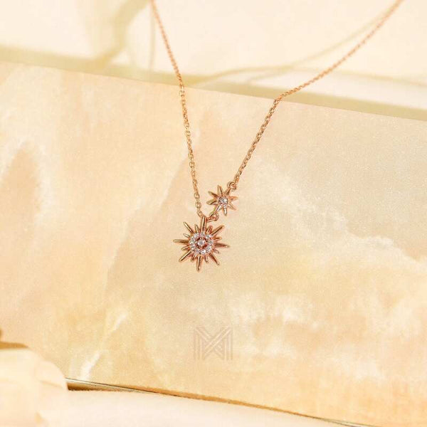 MILLENNE Match The Stars Sun Is A Star Studded Cubic Zirconia Rose Gold Necklace with 925 Sterling Silver
