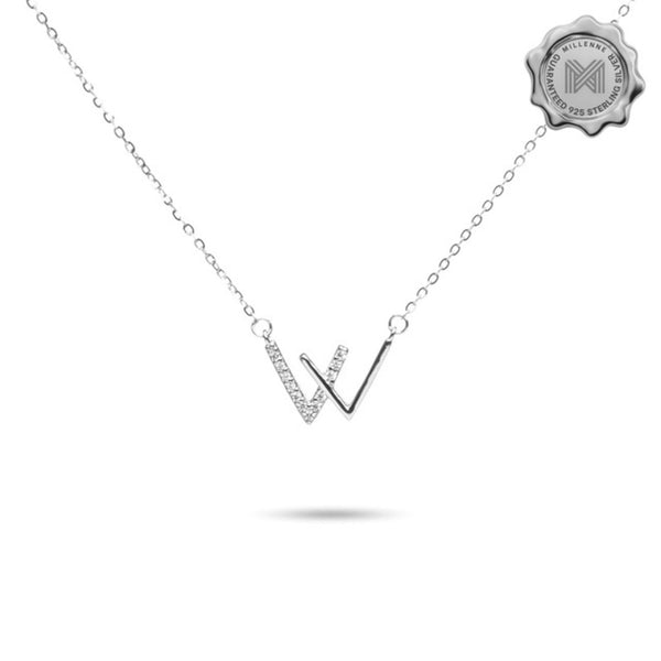 MILLENNE Minimal Studded W Cubic Zirconia White Gold Necklace with 925 Sterling Silver