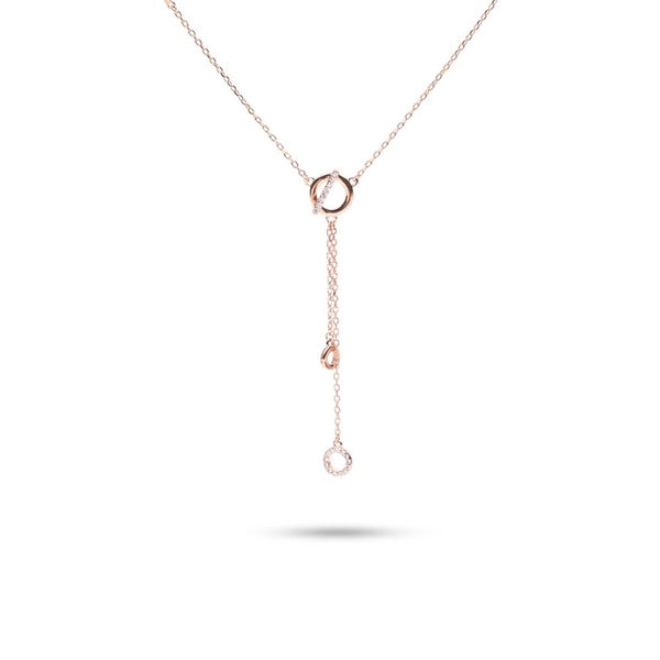 MILLENNE Made For The Night Circle Drop Studded Cubic Zirconia Rose Gold Necklace with 925 Sterling Silver