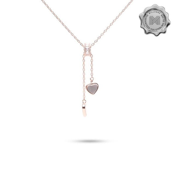MILLENNE Millennia 2000 Double Heart Mother of Pearls with Cubic Zirconia Rose Gold Necklace with 925 Sterling Silver