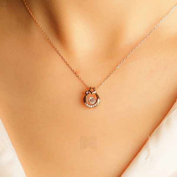 MILLENNE Made For The Night Wishing Star Studded Cubic Zirconia Rose Gold Necklace with 925 Sterling Silver