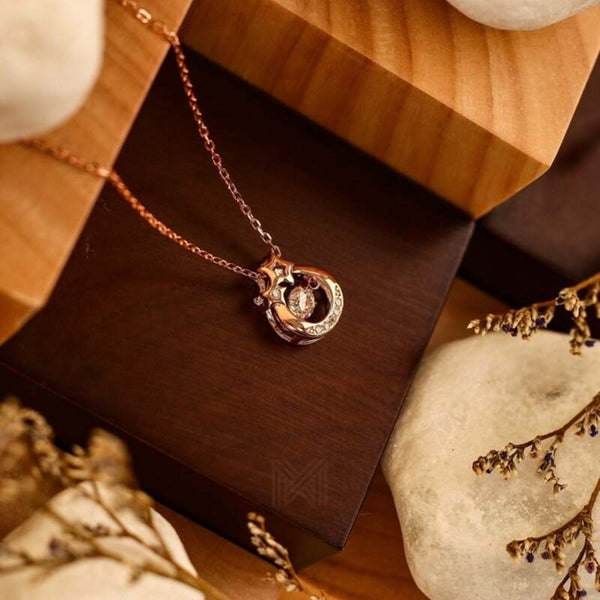 MILLENNE Made For The Night Wishing Star Studded Cubic Zirconia Rose Gold Necklace with 925 Sterling Silver