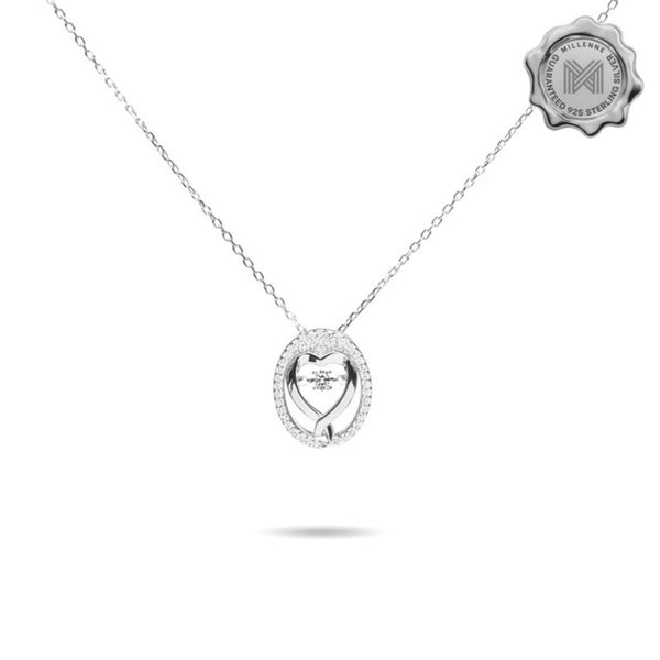 MILLENNE Made For The Night Heart Loop Studded Cubic Zirconia White Gold Necklace with 925 Sterling Silver