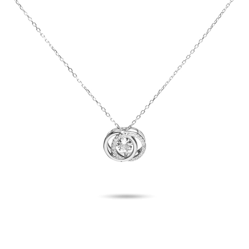 MILLENNE Made For The Night Circle Loop Studded Cubic Zirconia White Gold Necklace with 925 Sterling Silver