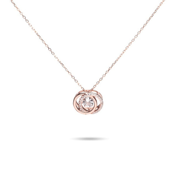 MILLENNE Made For The Night Circle Loop Studded Cubic Zirconia Rose Gold Necklace with 925 Sterling Silver