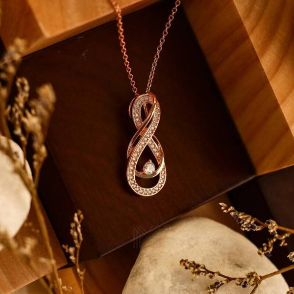 MILLENNE Made For The Night Intricate Entwined Studded Cubic Zirconia Rose Gold Necklace with 925 Sterling Silver