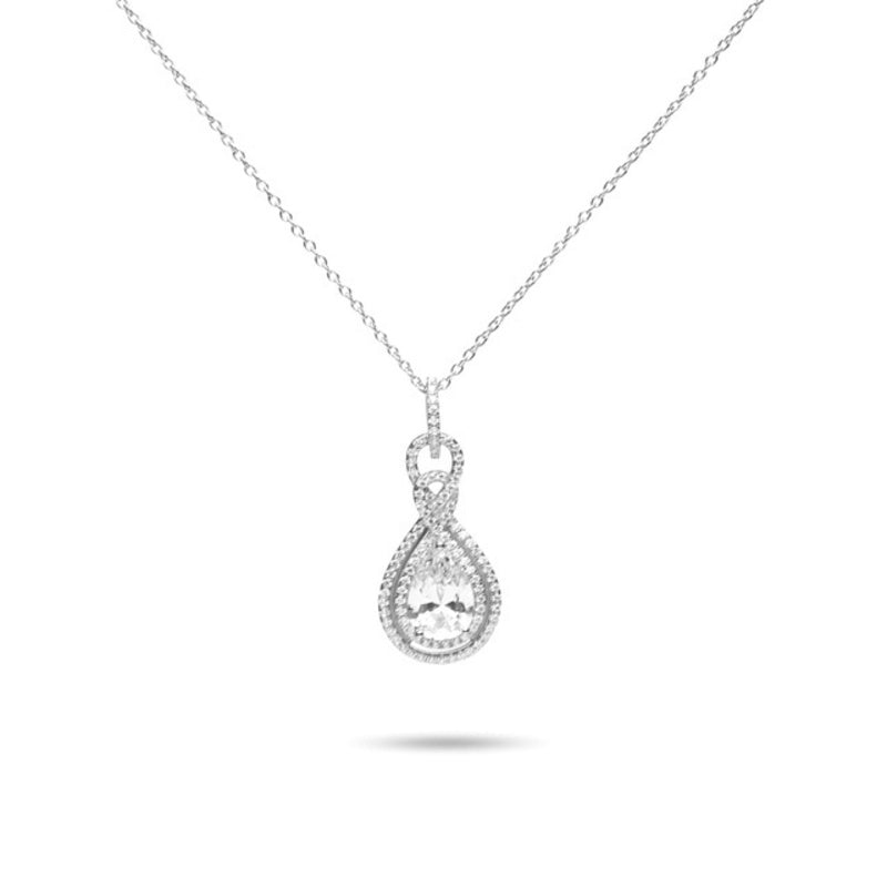 MILLENNE Made For The Night Intricate Drop Studded Cubic Zirconia White Gold Necklace with 925 Sterling Silver