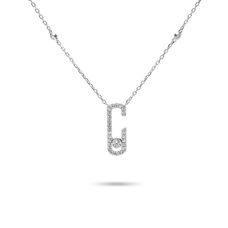 MILLENNE Millennia 2000 Studded Open Oval Cubic Zirconia White Gold Necklace with 925 Sterling Silver