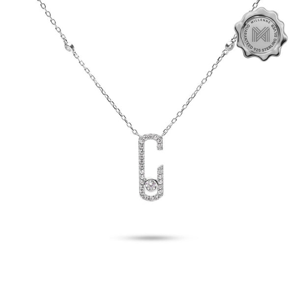 MILLENNE Millennia 2000 Studded Open Oval Cubic Zirconia White Gold Necklace with 925 Sterling Silver