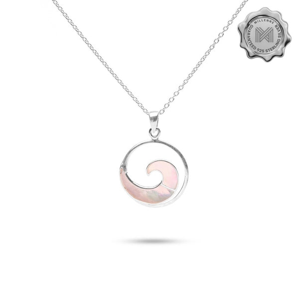 MILLENNE Multifaceted Mother of Pearls Ocean Wave White Gold Pendant with 925 Sterling Silver