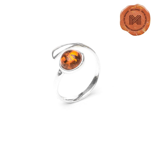 MILLENNE Multifaceted Baltic Amber Bezel Set Huggie Wrap Silver Ring with 925 Sterling Silver