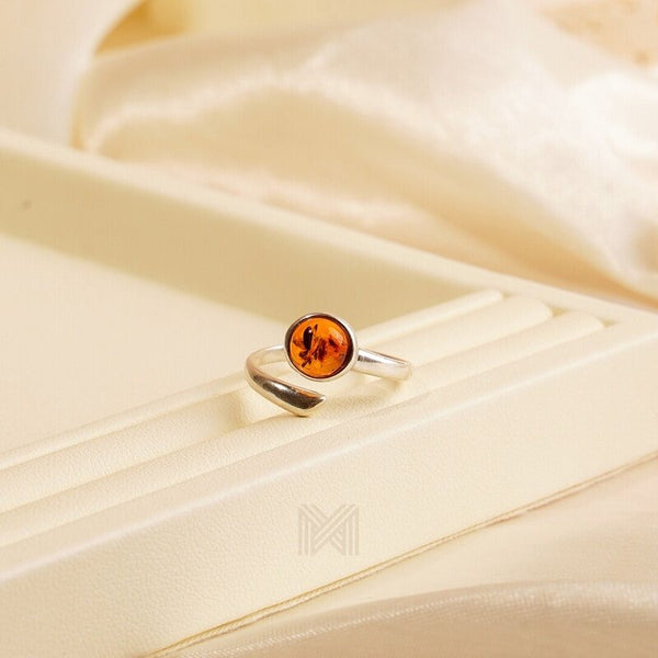 MILLENNE Multifaceted Baltic Amber Bezel Set Huggie Wrap Silver Ring with 925 Sterling Silver