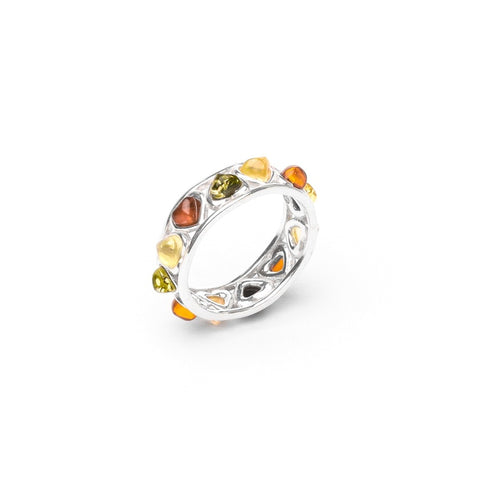 MILLENNE Multifaceted Baltic Amber Multi-Tone Eternity Silver Ring with 925 Sterling Silver