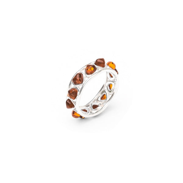 MILLENNE Multifaceted Baltic Amber Monotone Eternity Silver Ring with 925 Sterling Silver