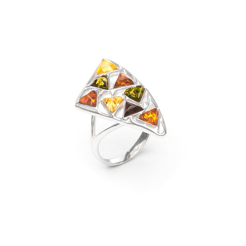 MILLENNE Multifaceted Baltic Amber Multi-Tone Sail Silver Ring with 925 Sterling Silver