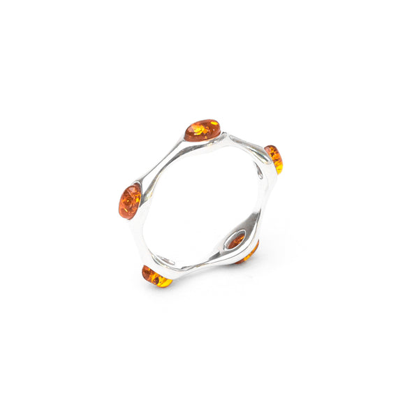 MILLENNE Multifaceted Baltic Amber Monotone Wavy Silver Ring with 925 Sterling Silver