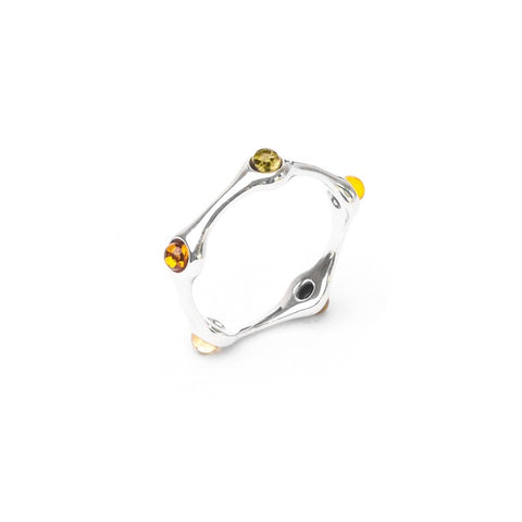 MILLENNE Multifaceted Baltic Amber Multi-Tone Spaced Beads Silver Ring with 925 Sterling Silver