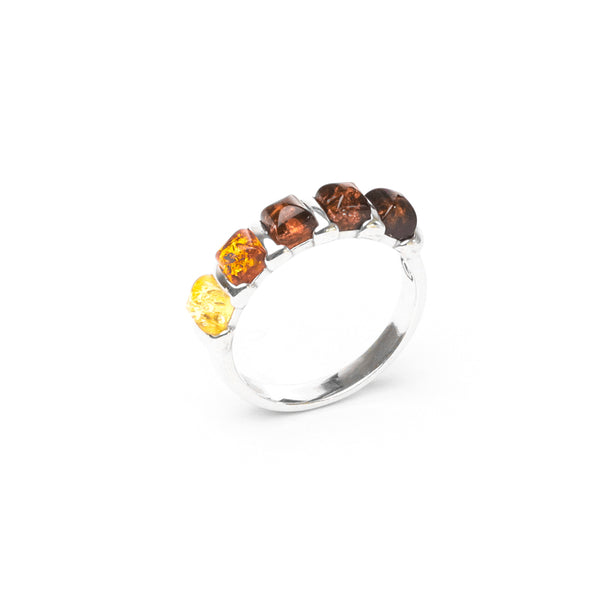 MILLENNE Multifaceted Baltic Amber Bamboo Silver Ring with 925 Sterling Silver