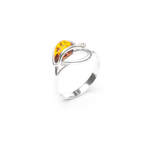 MILLENNE Multifaceted Baltic Amber Half-Face Silver Ring with 925 Sterling Silver